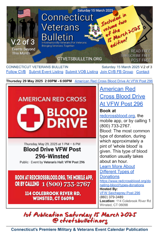 American Red Cross Blood Drive At VFW Post 296