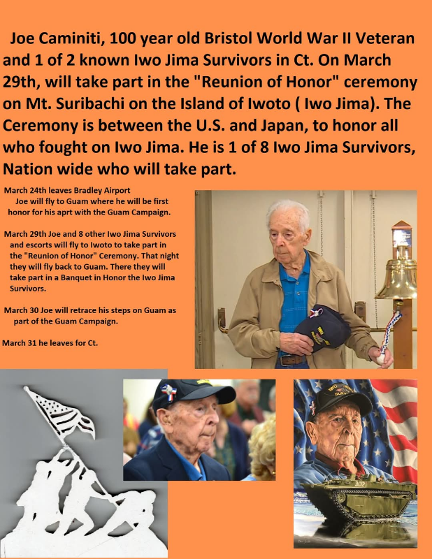 Bristol’s Joe Caminiti, 100-Year-Old Iwo Jima Survivor, to Return to Historic Battlefield for Reunion of Honor