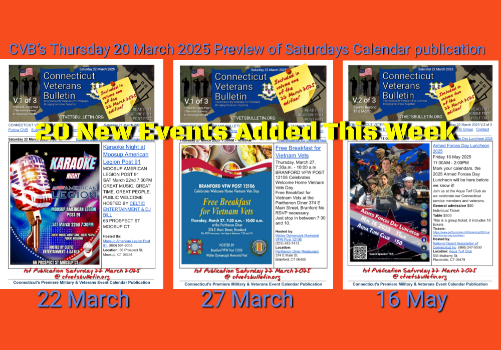 CVB’s Thursday 20 March 2025 Preview of Saturdays Calendar publication