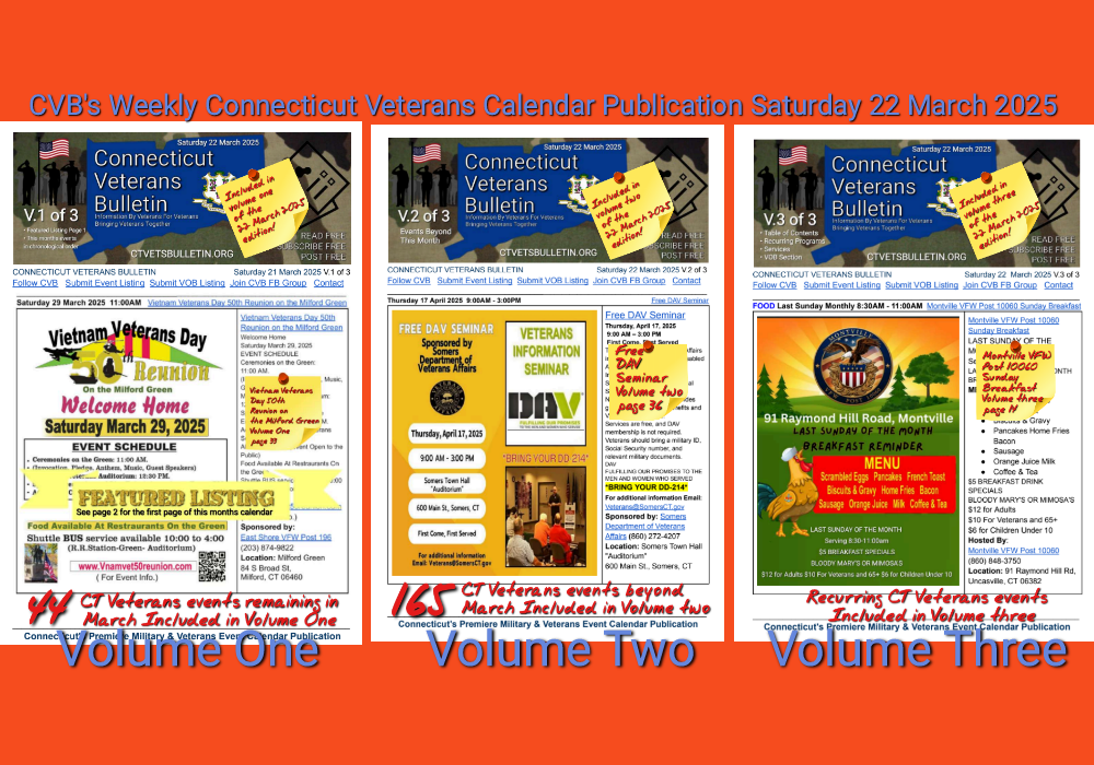 CVB's Weekly Connecticut Veterans Calendar Publication Saturday 22 March 2025