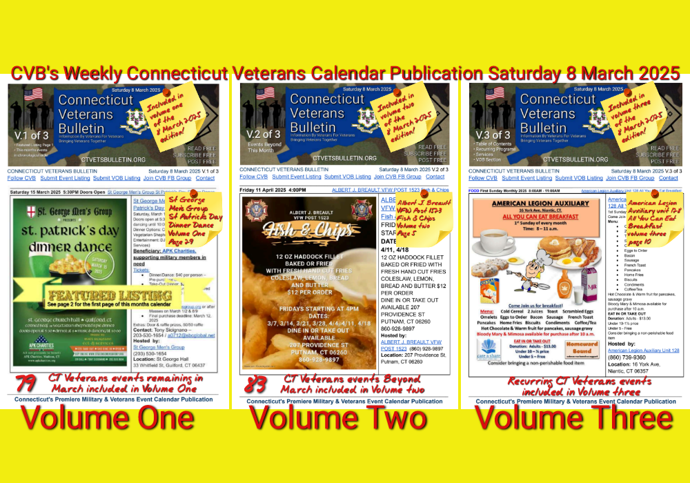 CVB's Weekly Connecticut Veterans Calendar Publication Saturday 8 March 2025