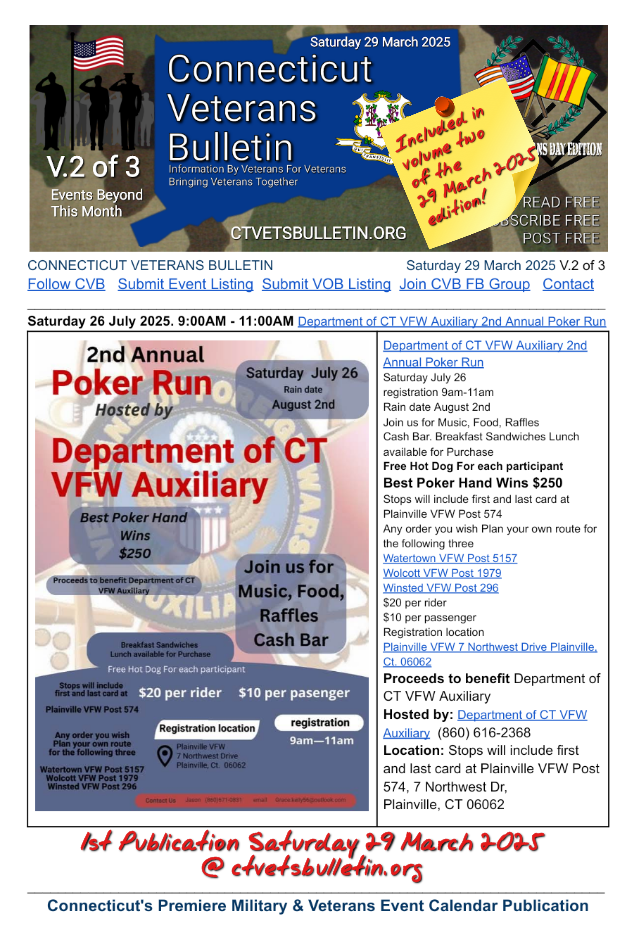 Department of CT VFW Auxiliary 2nd Annual Poker Run