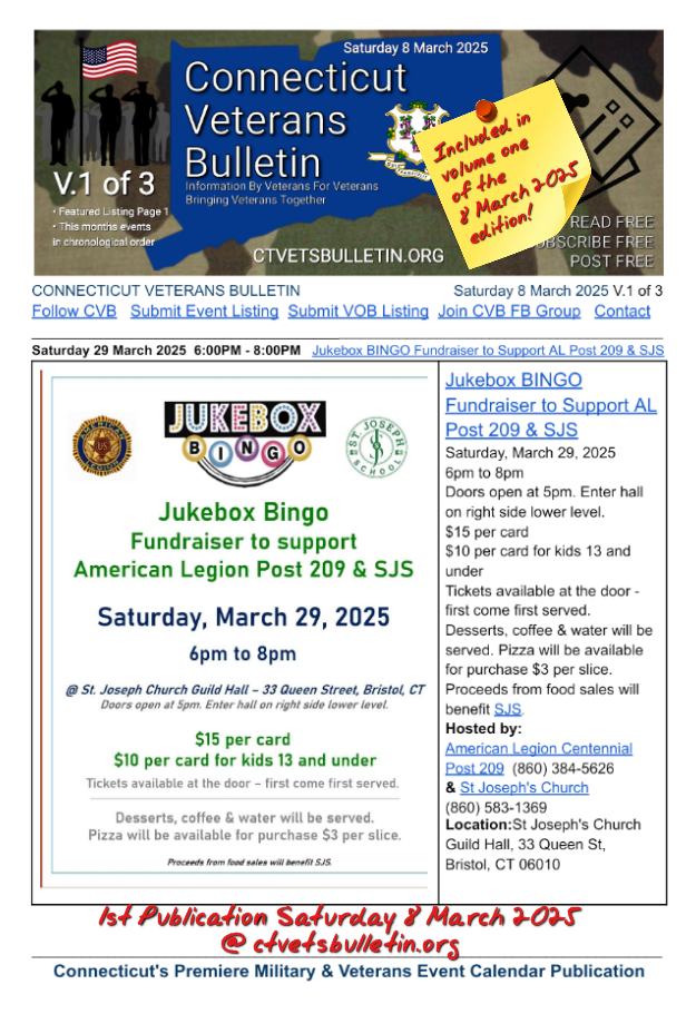 Jukebox BINGO Fundraiser to Support AL Post 209 & SJS
