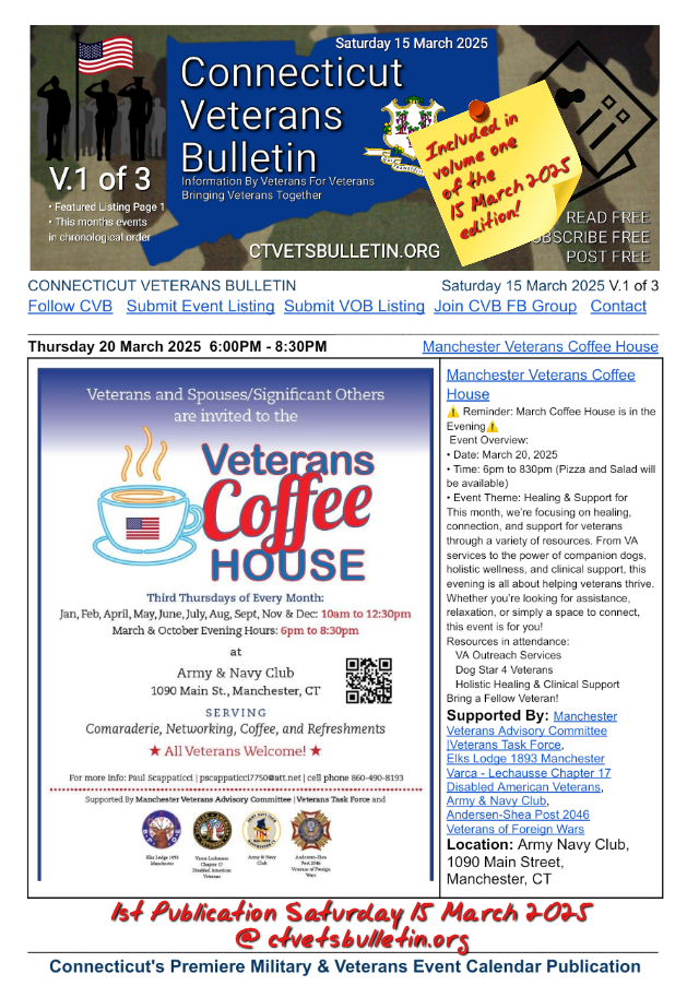 Manchester Veterans Coffee House 20 March 2025