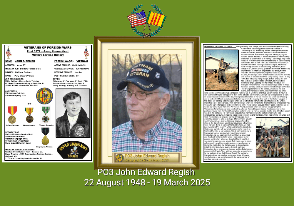 PO3 John Edward Regish 22 August 1948 - 19 March 2025 featured