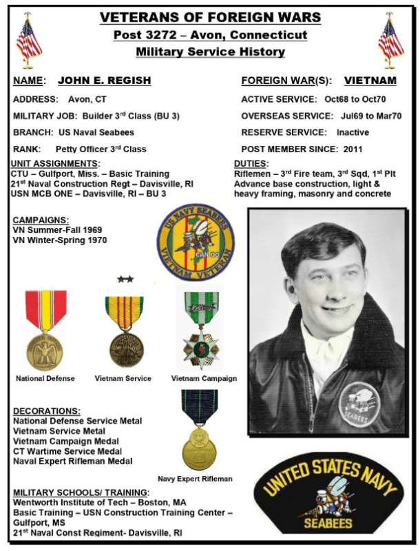 PO3 John Edward Regish 22 August 1948 - 19 March 2025 Military Record by VFW
