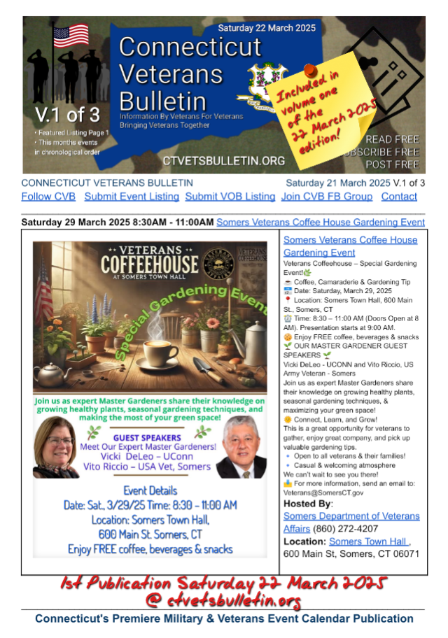 Somers Veterans Coffee House Gardening Event