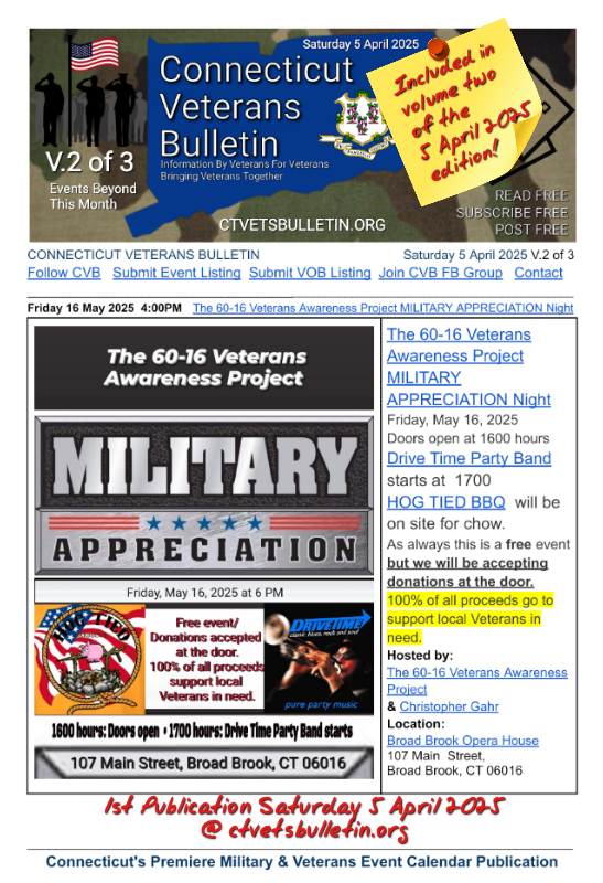 The 60-16 Veterans Awareness Project MILITARY APPRECIATION Night