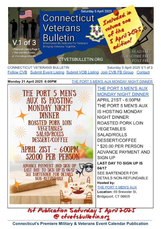 THE PORT 5 MEN'S AUX MONDAY NIGHT DINNER