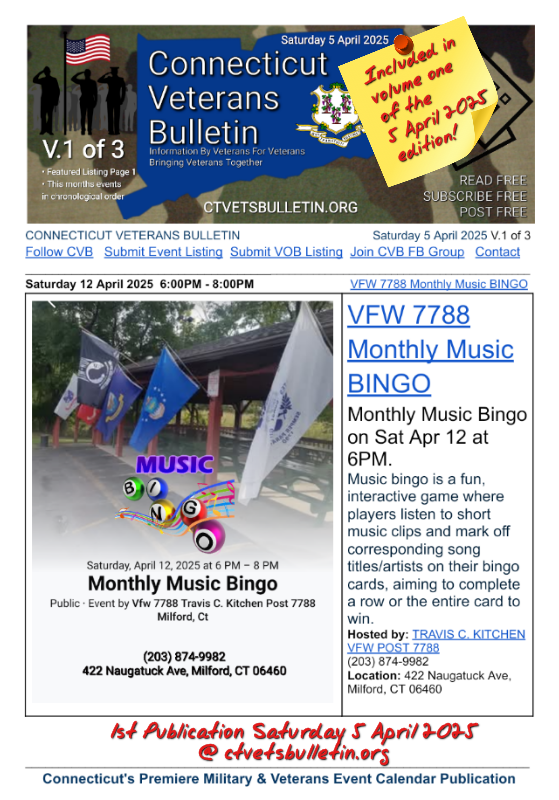 VFW 7788 Monthly Music BINGO