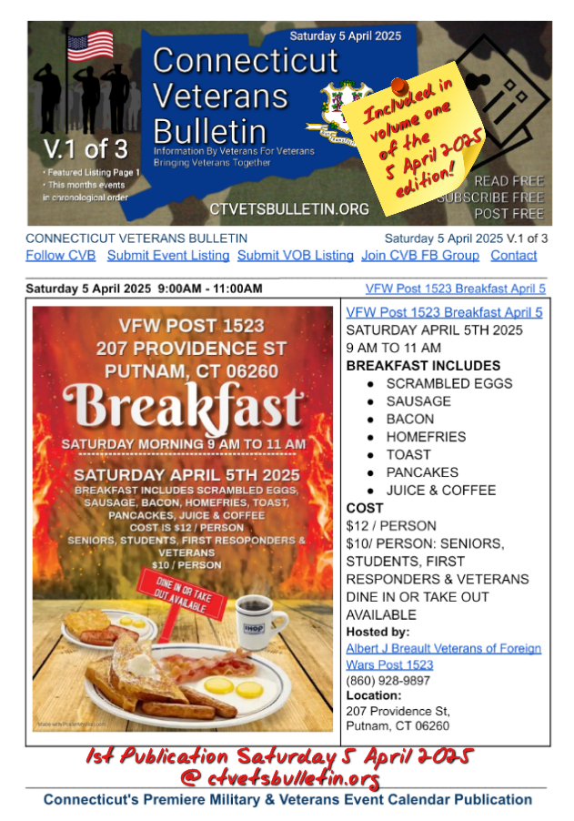 VFW Post 1523 Breakfast April 5