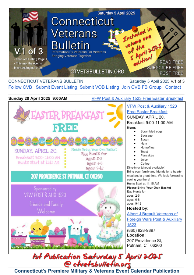 VFW Post & Auxiliary 1523 Free Easter Breakfast