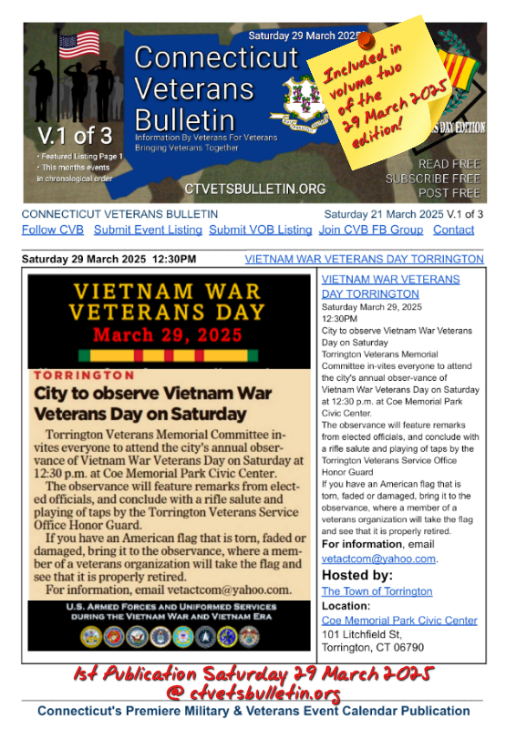 VIETNAM WAR VETERANS DAY TORRINGTON