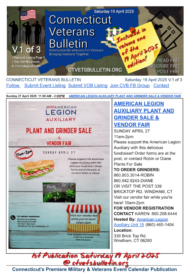 AMERICAN LEGION AUXILIARY PLANT AND GRINDER SALE & VENDOR FAIR