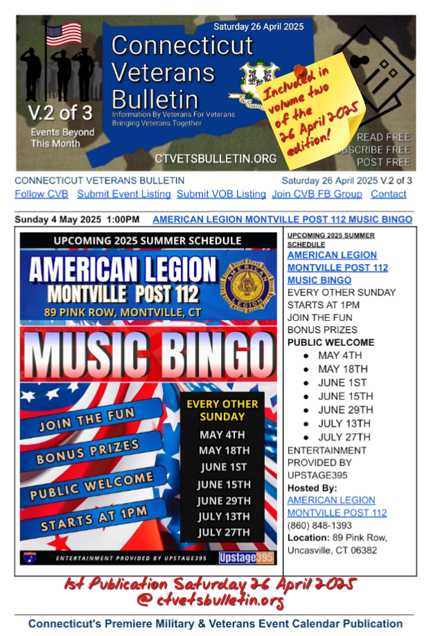 AMERICAN LEGION MONTVILLE POST 112 MUSIC BINGO
