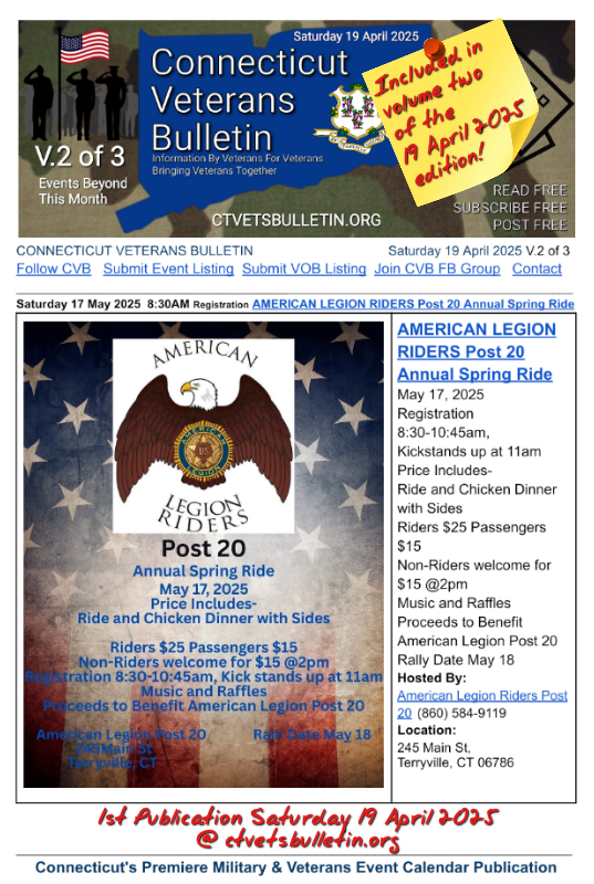 AMERICAN LEGION RIDERS Post 20 Annual Spring Ride 2025