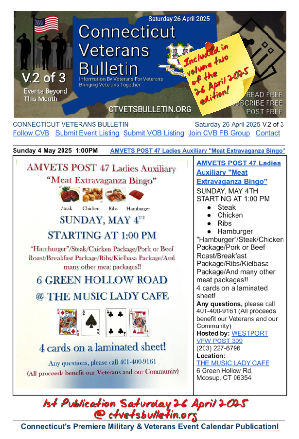 AMVETS POST 47 Ladies Auxiliary Meat Extravaganza Bingo