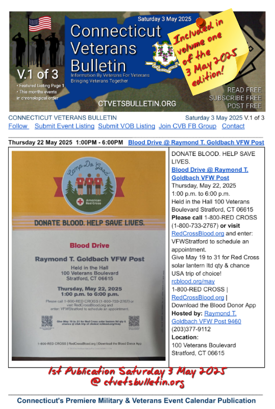 Blood Drive @ Raymond T. Goldbach VFW Post