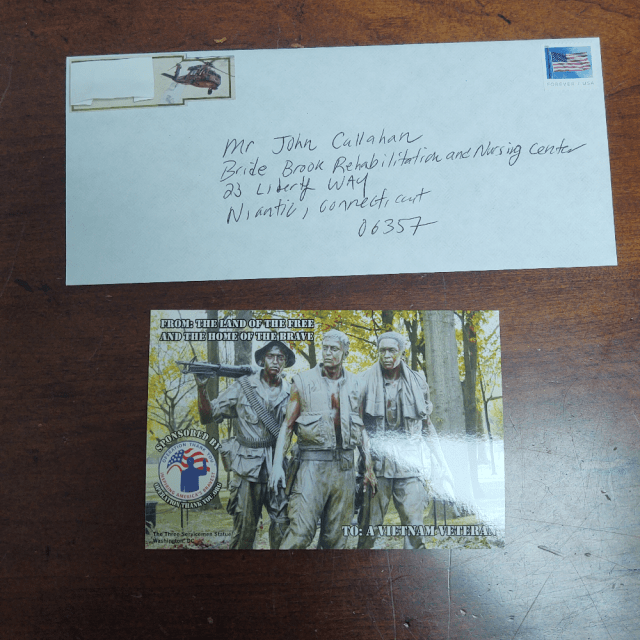 Card to John Callahan US Marine Vietnam Veteran