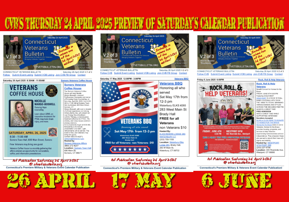 CVB'S Thursday 24 April 2025 Preview of Saturday's Calendar Publication