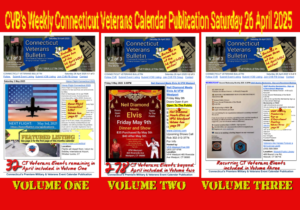 CVB's Weekly Connecticut Veterans Calendar Publication Saturday 26 April 2025