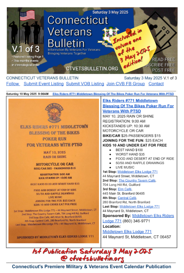 Elks Riders #771 Middletown Blessing Of The Bikes Poker Run For Veterans With PTSD
