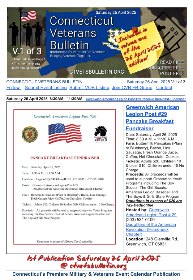 Greenwich American Legion Post #29 Pancake Breakfast Fundraiser