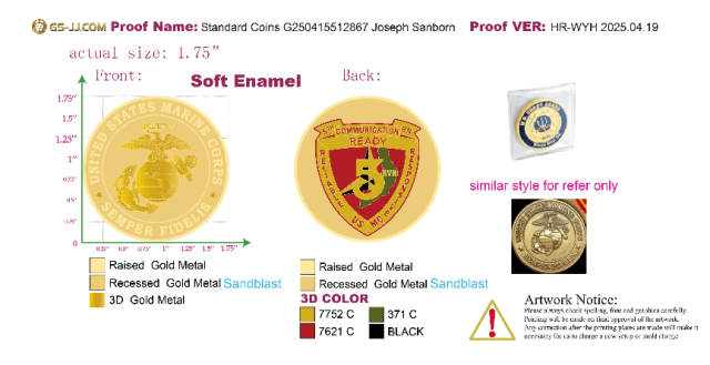 John Callahan Vietnam War Combat Marine Veteran's 3rd Marine Division 5th Communications bn challenge coin replication proof