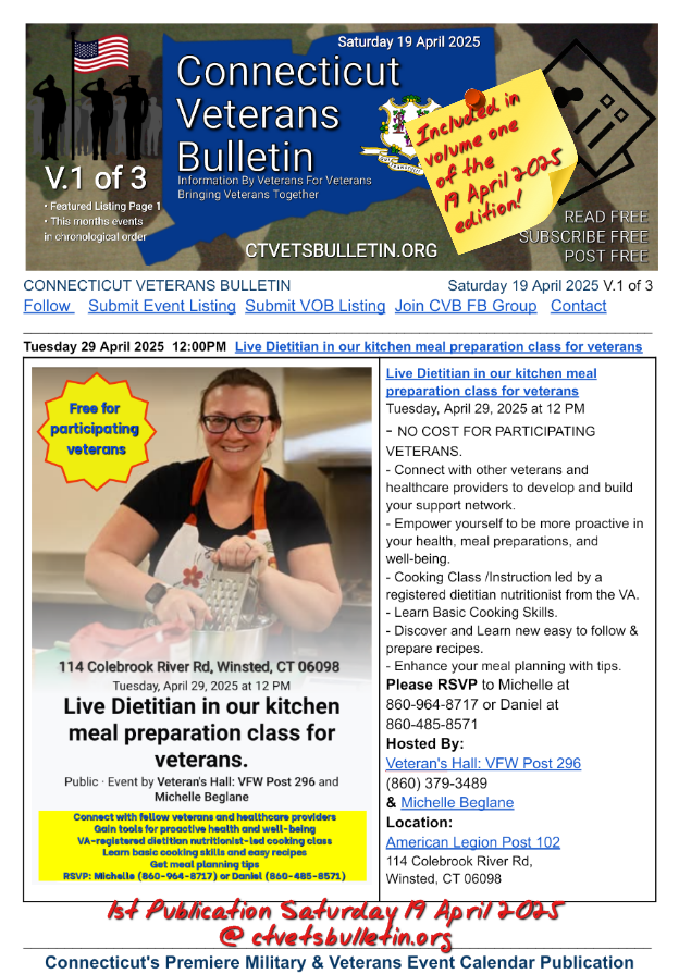 Live Dietitian in our kitchen meal preparation class for veterans