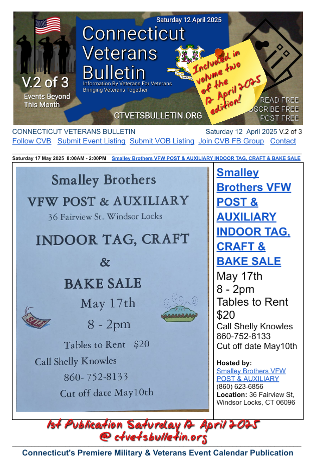 Smalley Brothers VFW POST & AUXILIARY INDOOR TAG, CRAFT & BAKE SALE