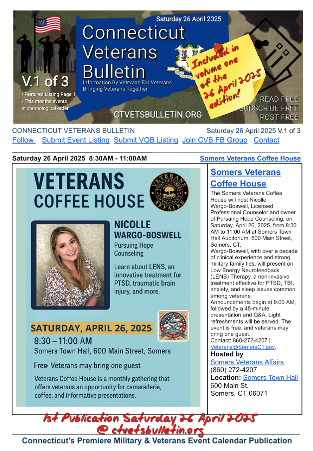 Somers Veterans Coffee House 26 April 2025