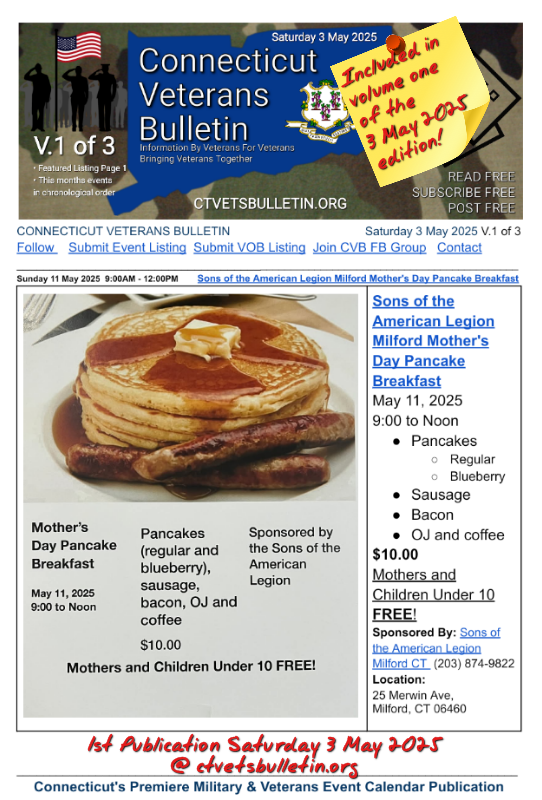 Sons of the American Legion Milford Mother's Day Pancake Breakfast