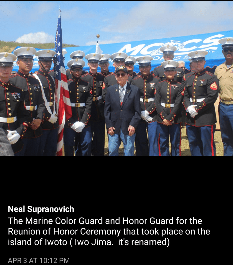 The Marine Color Guard and Honor Guard for the Reunion of Honor Ceremony that took place on the island of Iwoto (Iwo Jima. it's renamed)APR 3 AT 10:12 PM