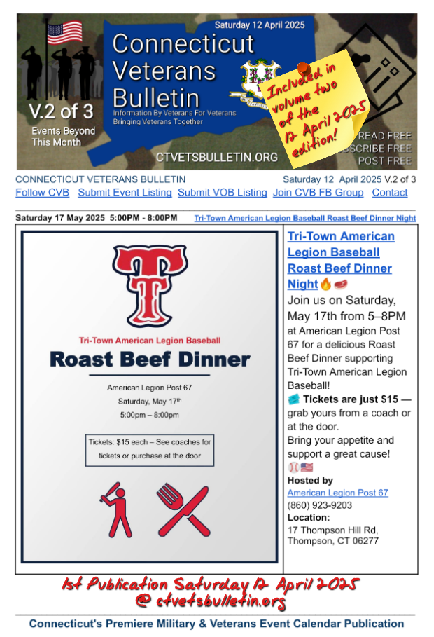 Tri-Town American Legion Baseball Roast Beef Dinner Night