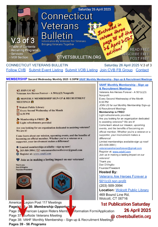 VAHF Monthly Membership - Sign up & Recruitment Meetings