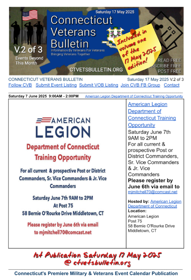 American Legion Department of Connecticut Training Opportunity