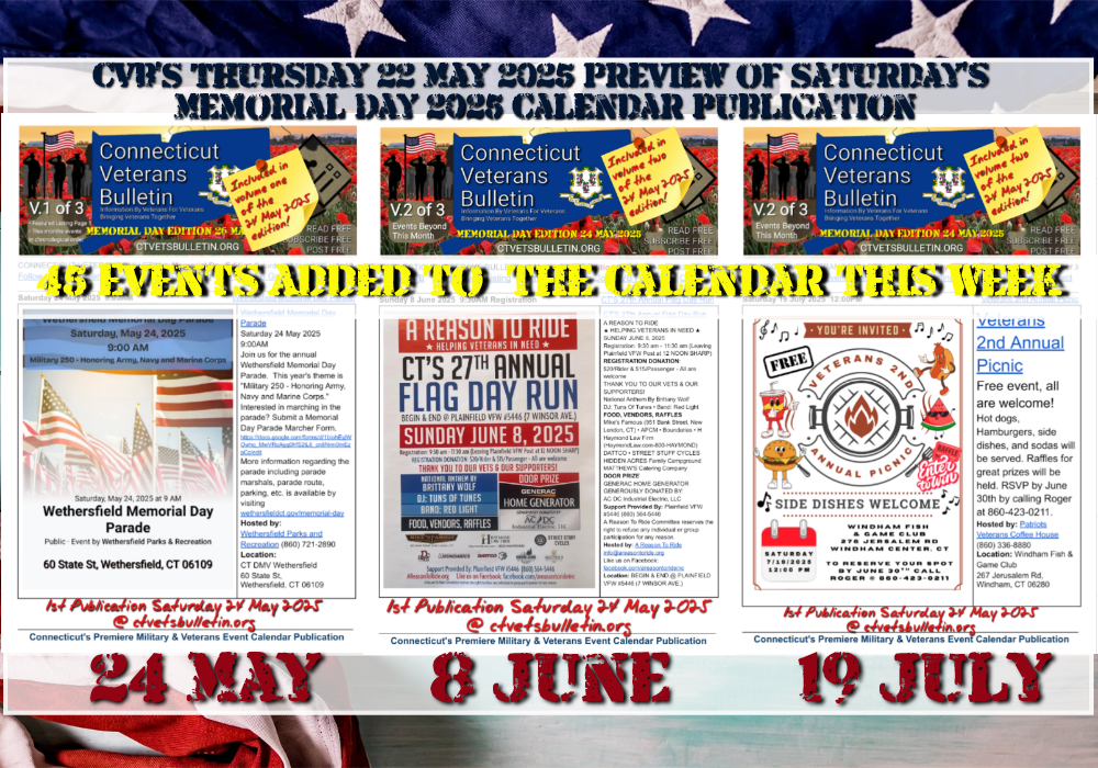 CVB’S Thursday 22 May 2025 Preview of Saturday’s Memorial Day 2025 Calendar Publication