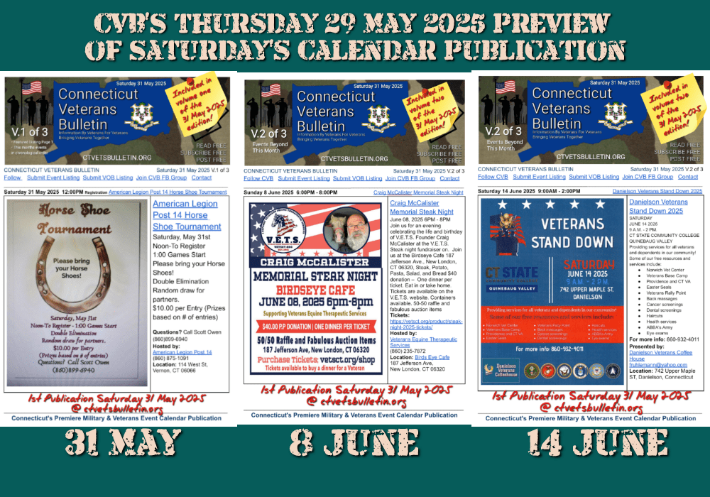 CVB’S Thursday 29 May 2025 Preview of Saturday’s Calendar Publication