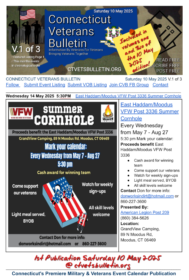 East Haddam/Moodus VFW Post 3336 Summer Cornhole