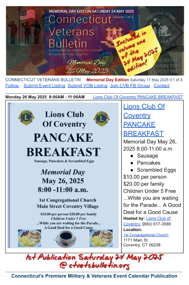 Lions Club Of Coventry PANCAKE BREAKFAST