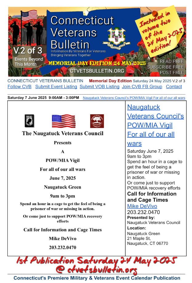 Naugatuck Veterans Council's POW-MIA Vigil For all of our all wars