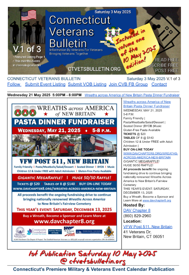 Wreaths across America of New Britain Pasta Dinner Fundraiser