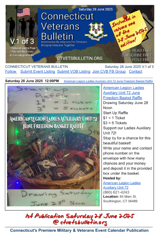 American Legion Ladies Auxiliary Unit 72 June Freedom Basket Raffle