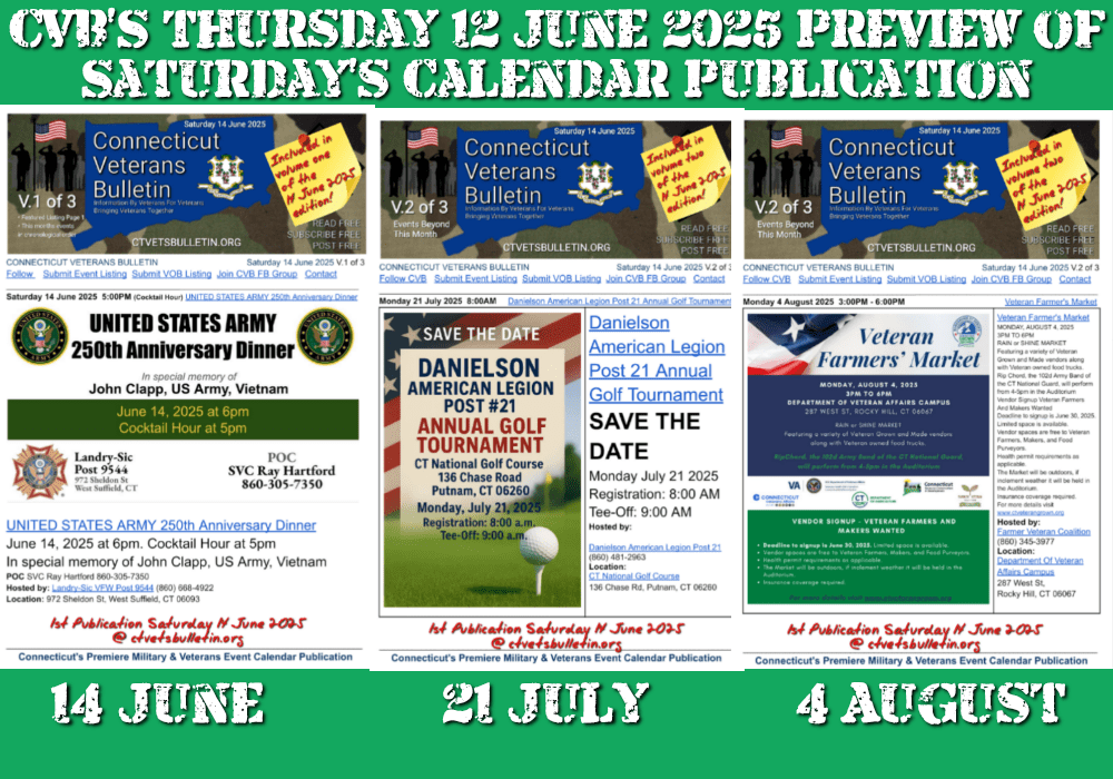 CVB’S Thursday 12 June 2025 Preview of Saturday’s Calendar Publication