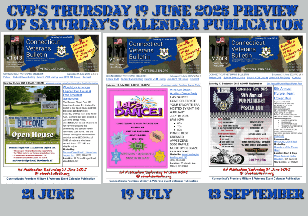 CVB’S Thursday 19 June 2025 Preview of Saturday’s Calendar Publication
