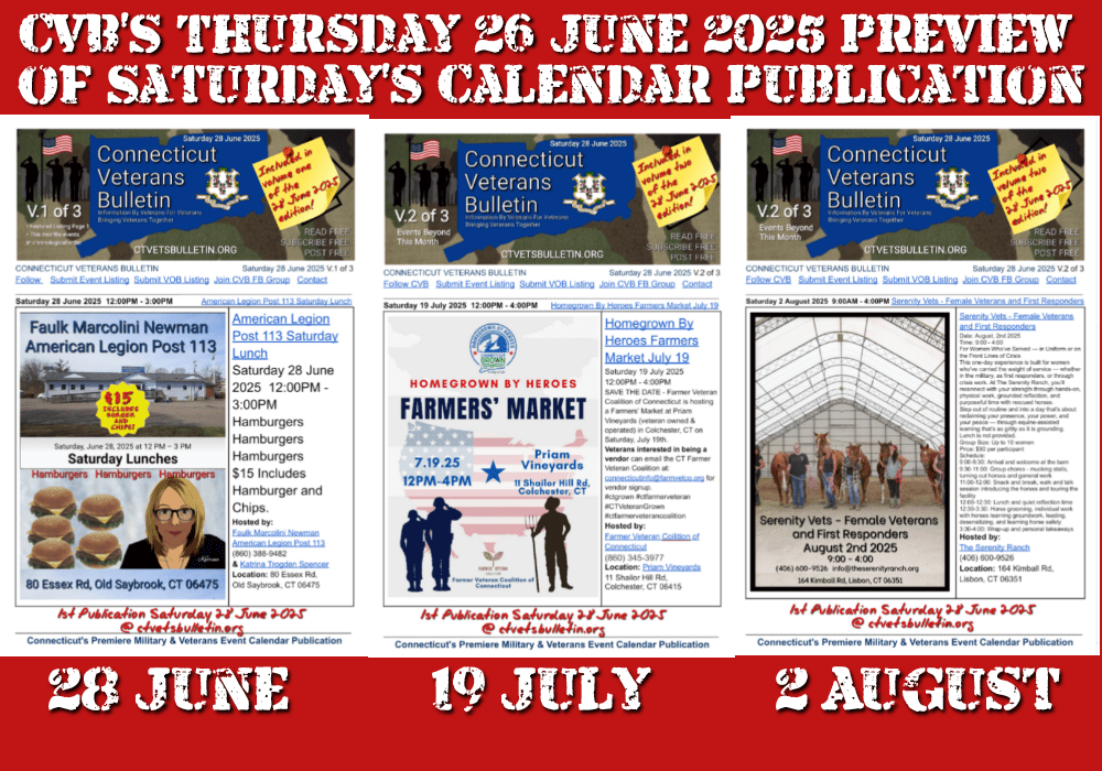 CVB’S Thursday 26 June 2025 Preview of Saturday’s Calendar Publication