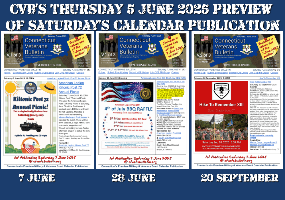 CVB’S Thursday 5 June 2025 Preview of Saturday’s Calendar Publication
