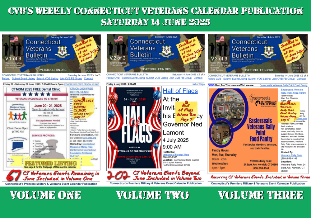 CVB's Weekly Connecticut Veterans Calendar Publication Saturday 14 June 2025
