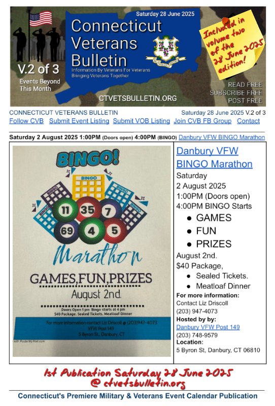 Danbury VFW BINGO Marathon 2 August