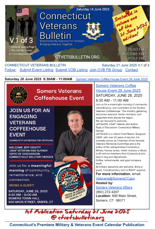Somers Veterans Coffee House Event 28 June 2025